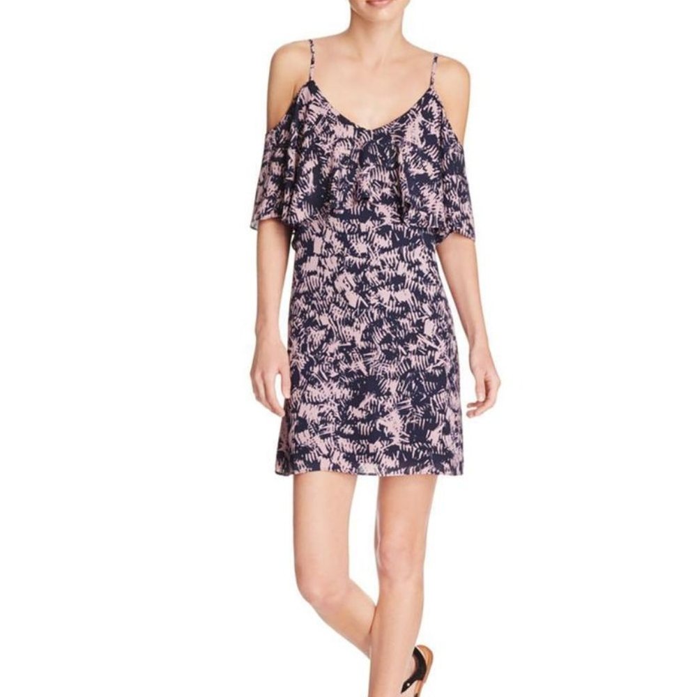 Aqua Navy and Pink Casual Off the Shoulders Dress
